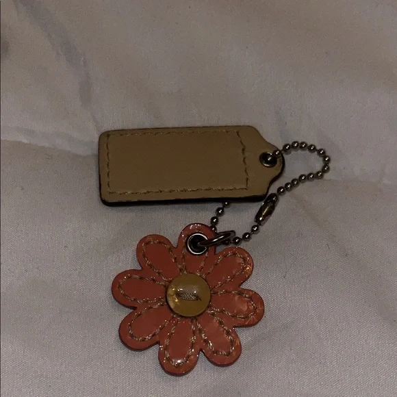 Coach Orange Flower Keychain with Tan Tag - Picture 3 of 3